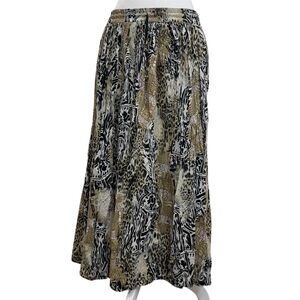Take Two Clothing Vintage Safari Animal Print Crinkle Broomstick Midi Skirt